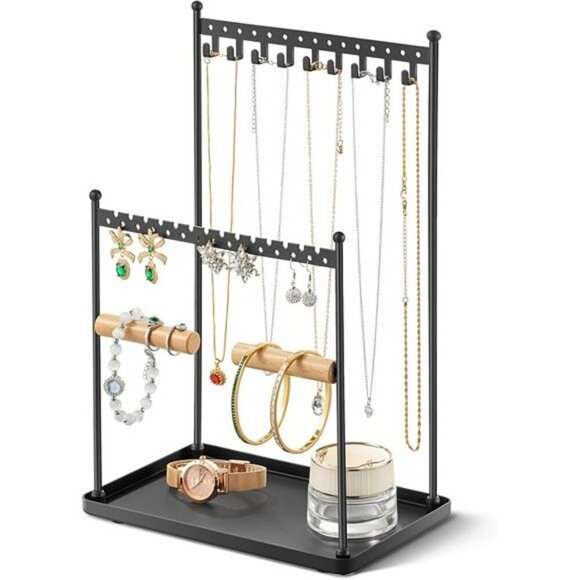 Black 3 Tier Jewelry Stand Necklace Earring Bracelet Ring Holder Organizer - Picture 1 of 8